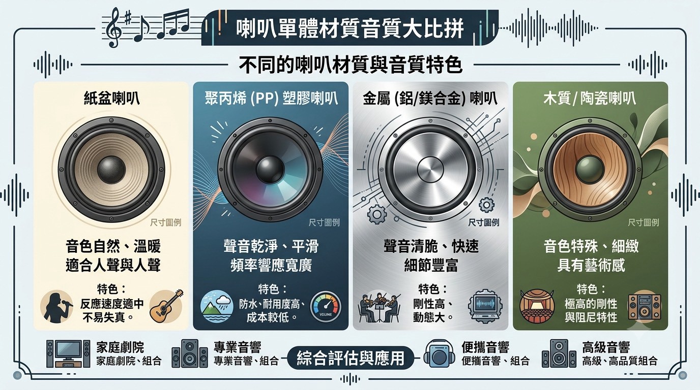 喇叭震模材質不同音質不同