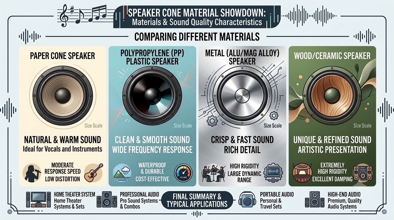 Different speaker diaphragm materials produce different sound qualities