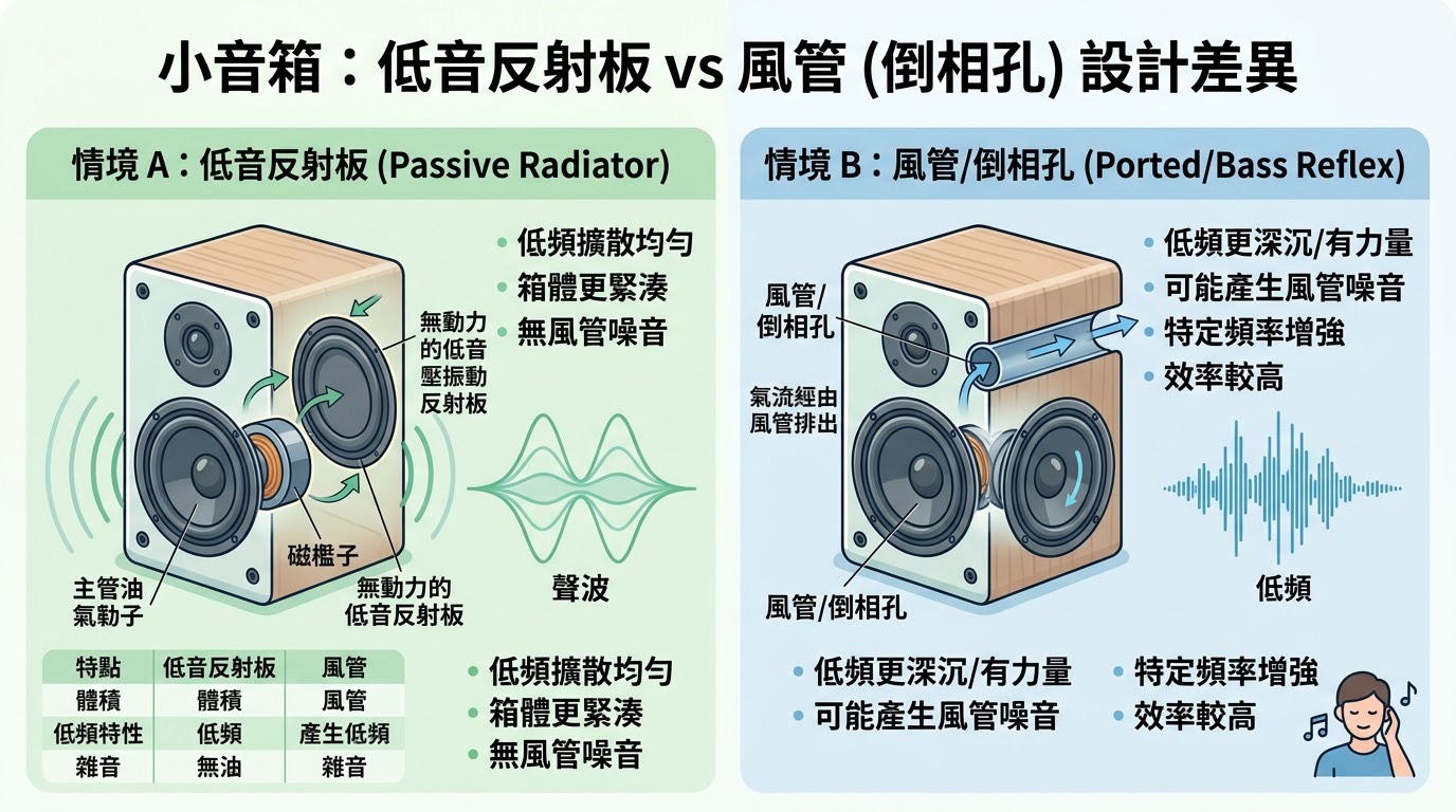 音箱設計：風管與被動輻射板最主要的差異及功能