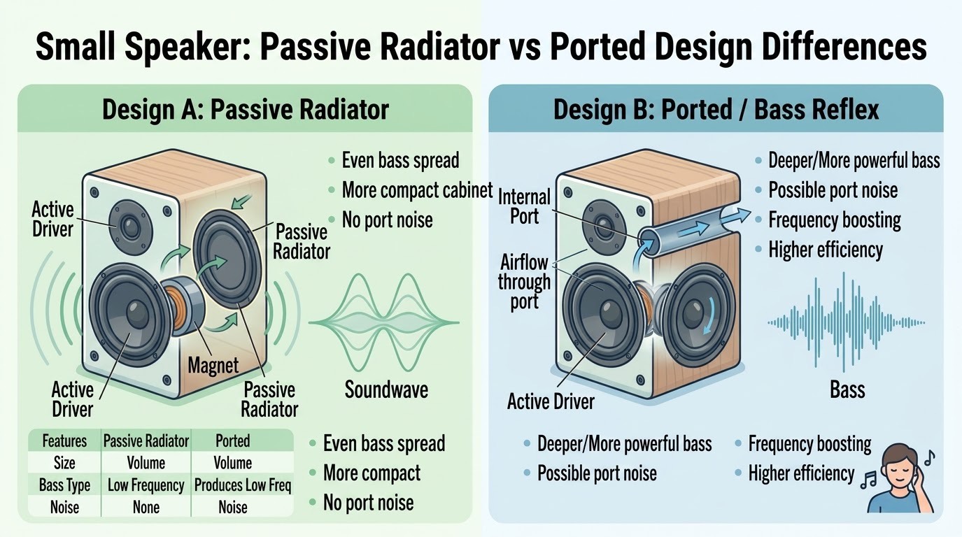 Speaker Enclosure Design: The Core Differences and Functions Between Bass Reflex Ports and Passive Radiators